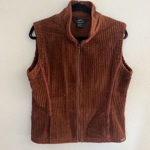 Woolrich Womens Vest Size Large Burnt Orange Ribbed Corduroy Cotton High Neck